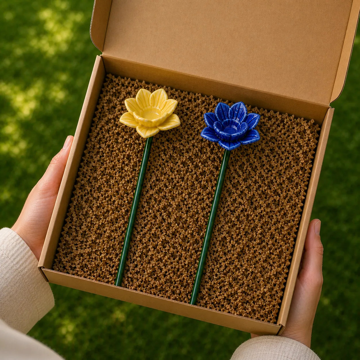 Handgefertigte Bienenblüten-Tränken – Wetterfeste Keramik, Set (2)