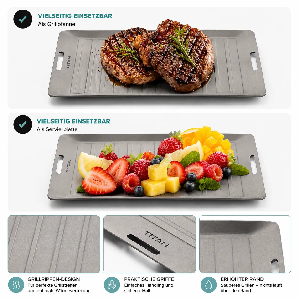 TitanPure Pro — Grill-Tablett Set Camping & BBQ | PFAS-frei | Mit Zange