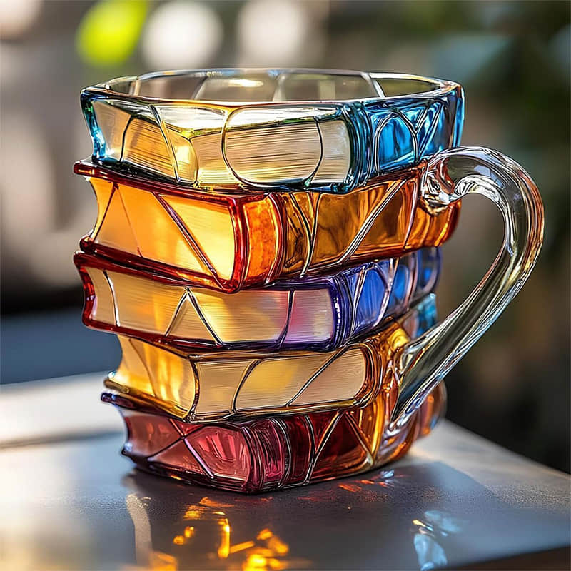 3D-Leseglück-Tasse mit dekorativem Buchdesign
