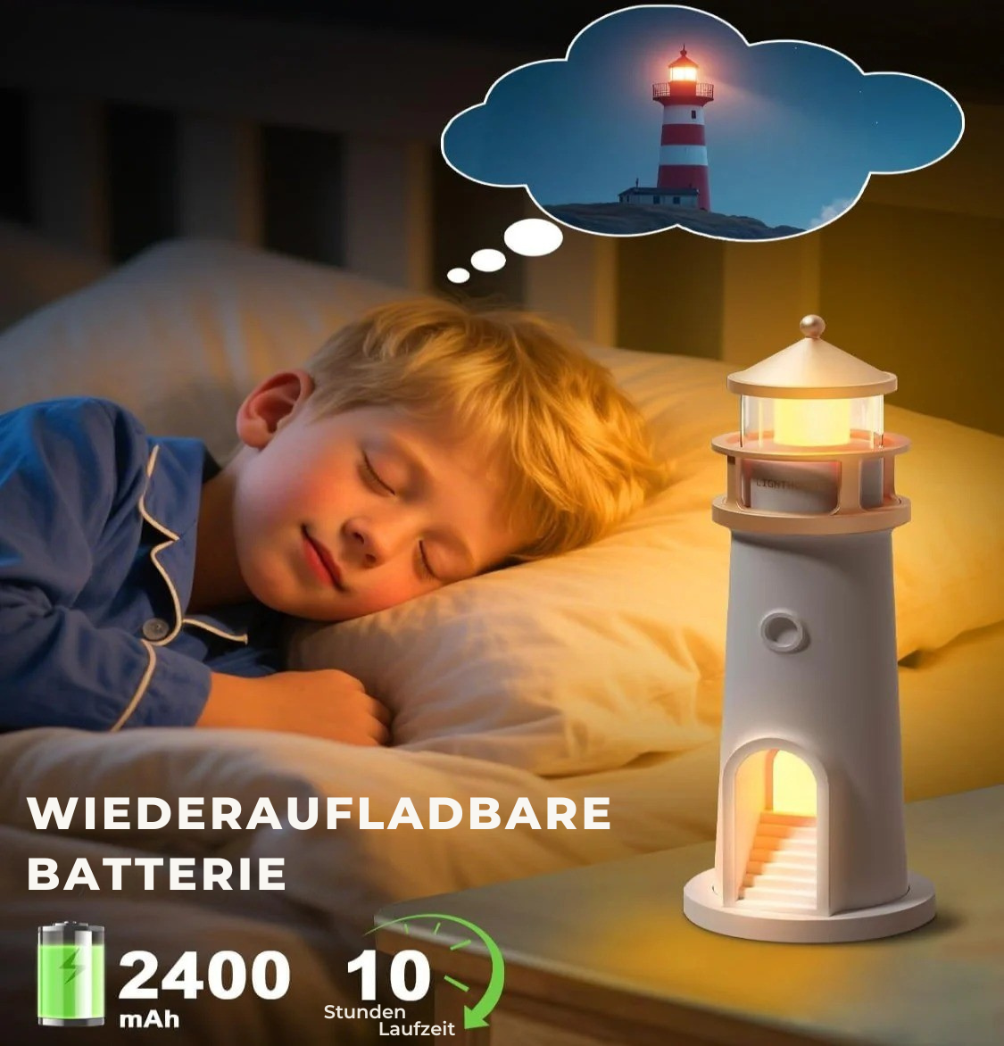 Magische Leuchtturm‑Lampe mit Mond­licht-Projektion