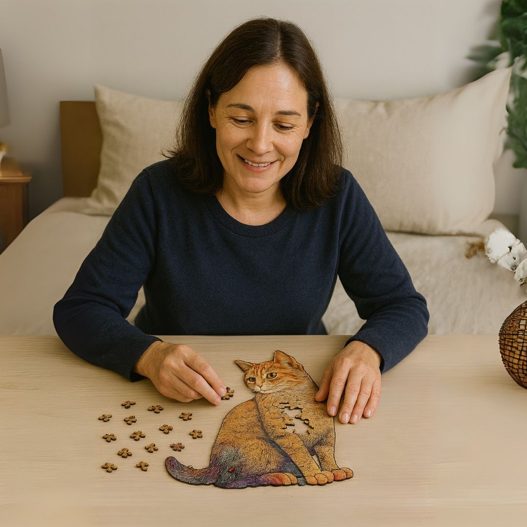 Handgemachtes 3D Holz-Puzzle in Katzenform