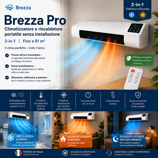 Brezza Pro – Condizionatore Portatile & Riscaldatore senza Installazione | 2-in-1