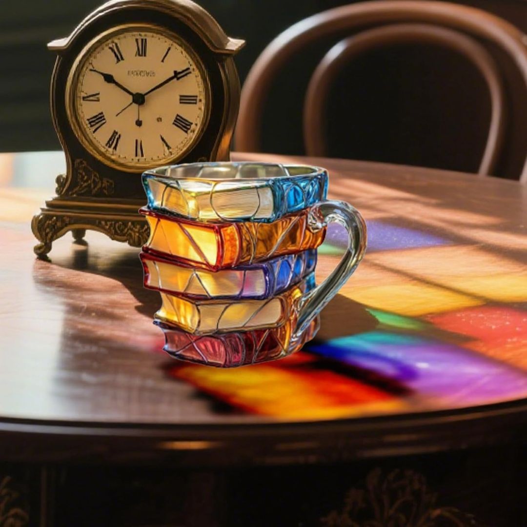 3D-Leseglück-Tasse mit dekorativem Buchdesign