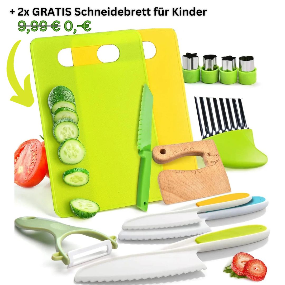 Kindersicheres Bio-Küchenset nach Montessori inkl. 2x GRATIS Kinder-Schneidebrett