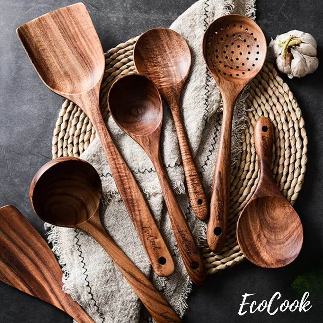EcoCook | 7-teiliges Teakholz-Küchenutensilien-Set