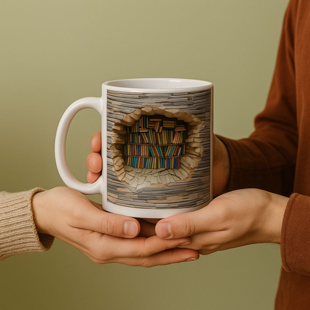 Handgemachte 3D Bücherwelten-Tasse