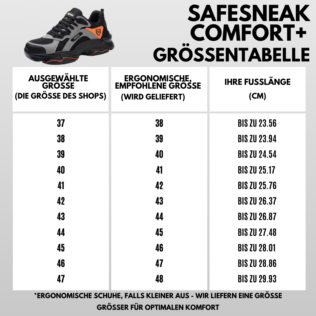 SafeSneak Comfort+ ergonomischer Sicherheitsschuh mit anatomisch geformter Sohle - Zertifiziert nach EN ISO 20345