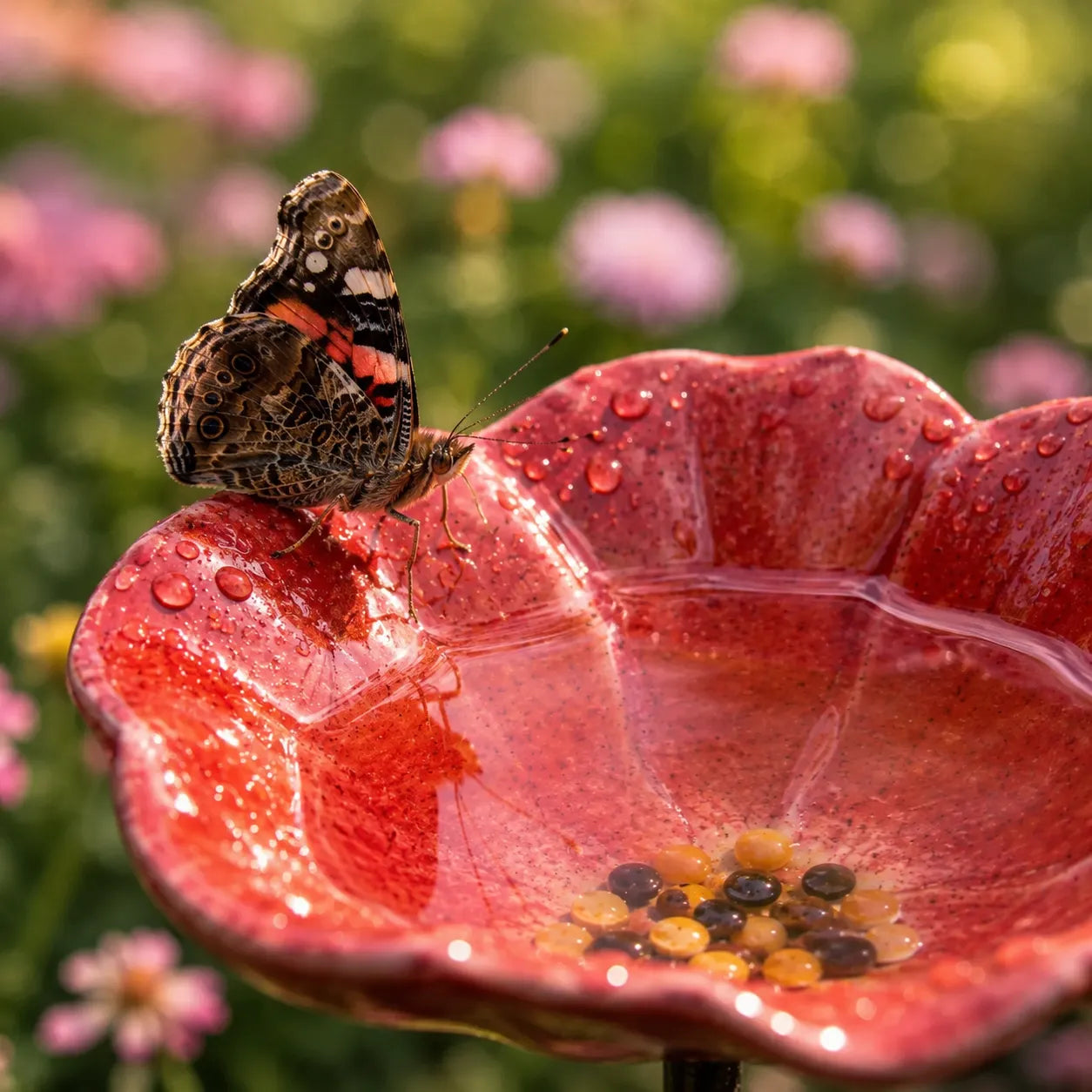 Handgefertigte Schmetterlingsblüten – Wetterfeste Keramik-Tränken, 4er-Set