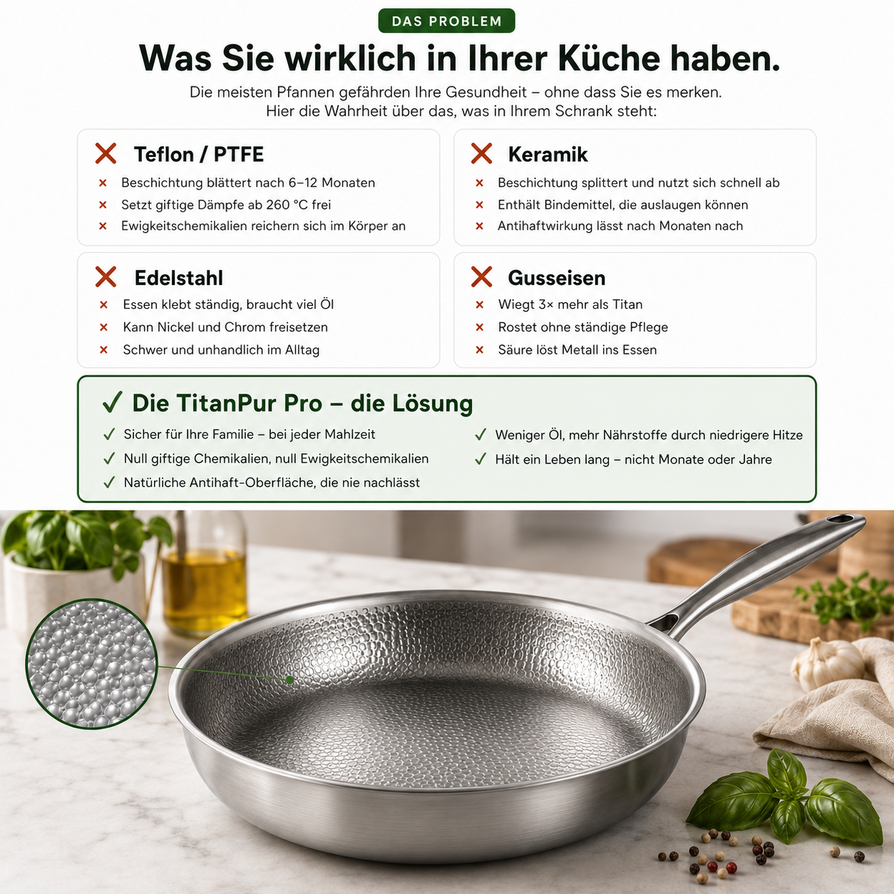 TitanPur Pro – Beschichtungsfreie Titanpfanne ohne PFAS & PTFE | 30 cm