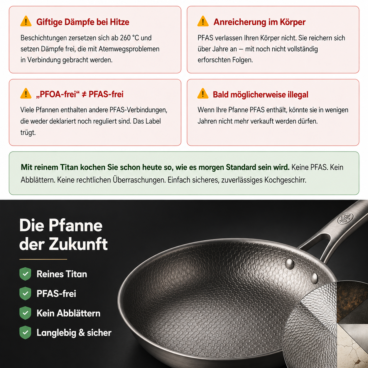 TitanPur Pro – Beschichtungsfreie Titanpfanne ohne PFAS & PTFE | 26 cm