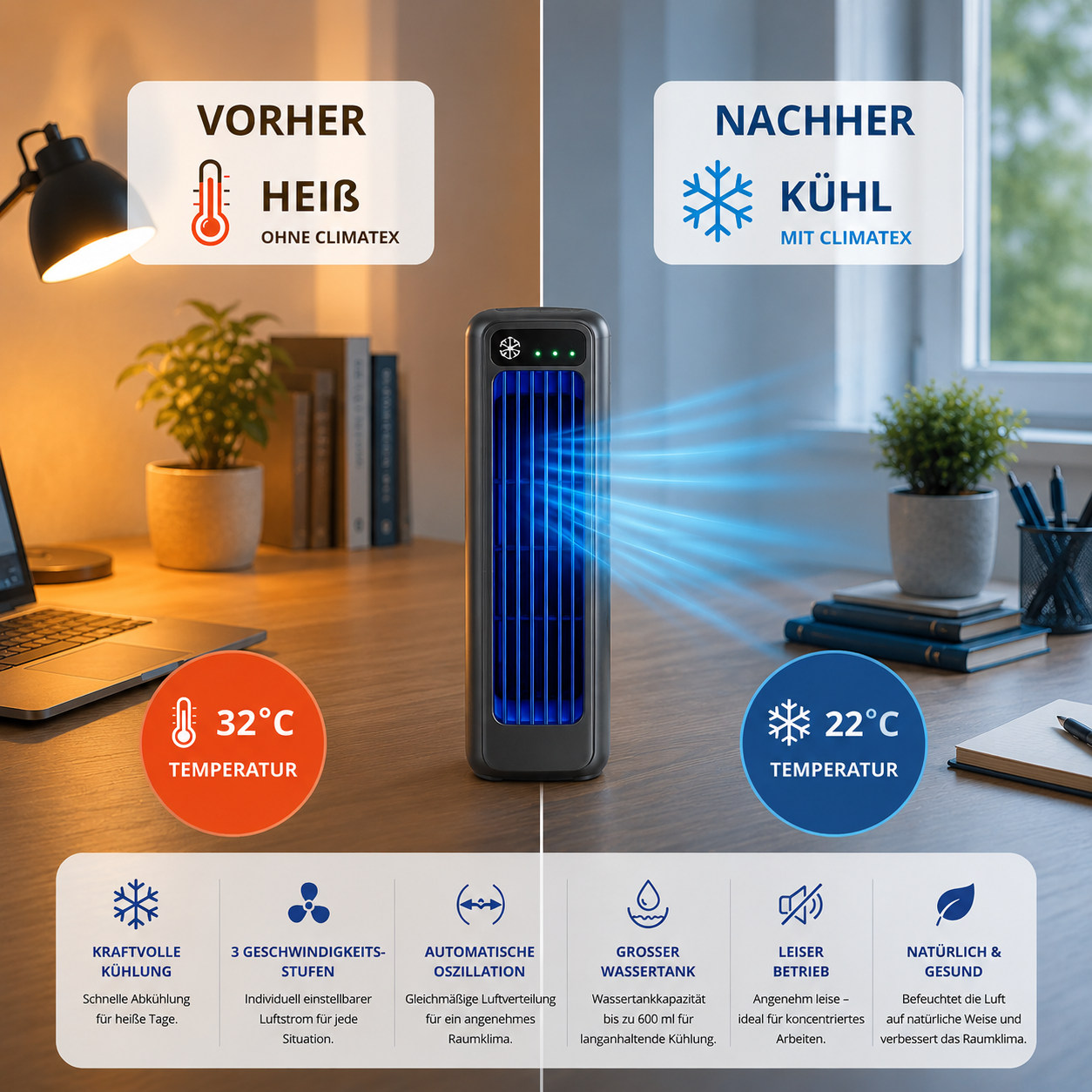 ClimateX - Mobile Klimakühler – Keine Installation nötig | Kühlt sofort mit einem Druck