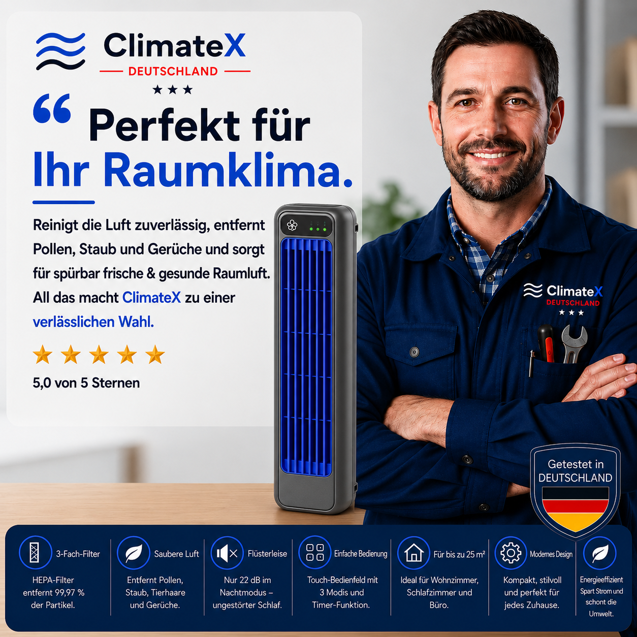ClimateX - Mobile Klimakühler – Keine Installation nötig | Kühlt sofort mit einem Druck