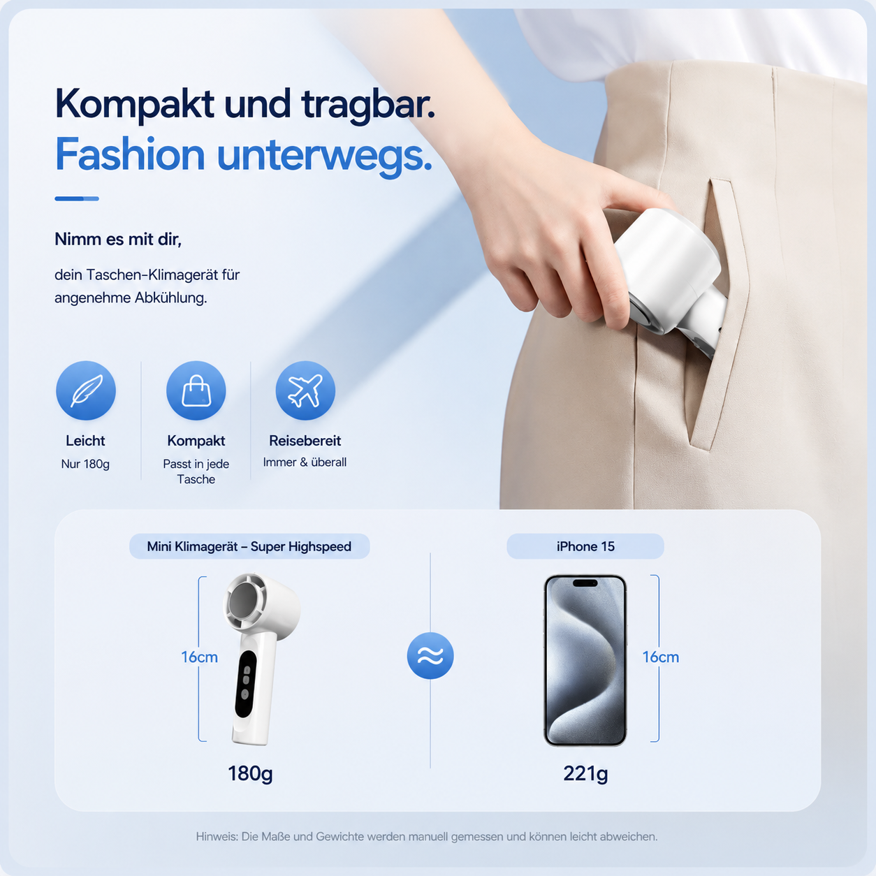 EisLuft Pro - Persönlicher Ventilator mit aktiver Sofortkühlung — 199 Stufen, ein Knopfdruck, sofort spürbar kühler.