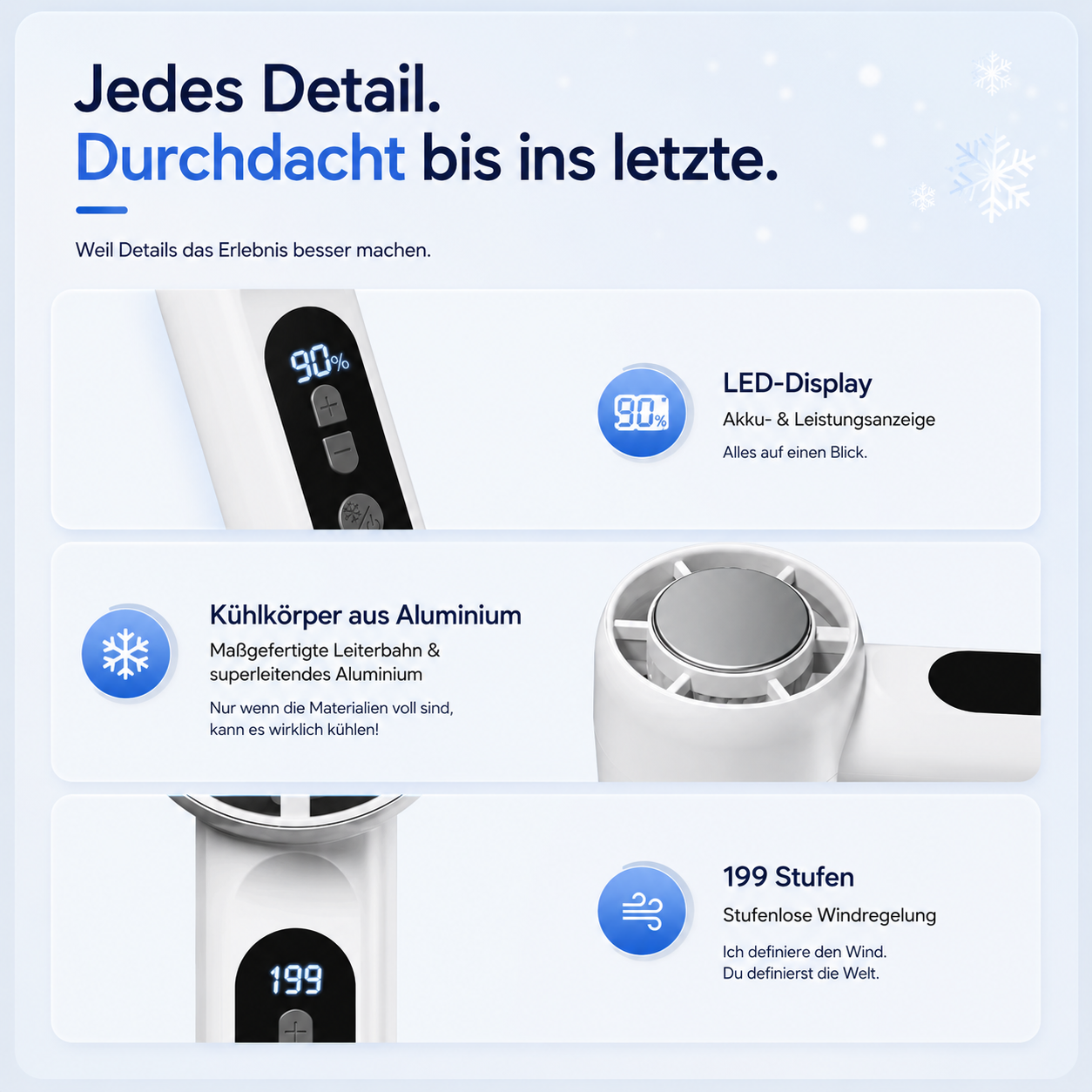 EisLuft Pro - Persönlicher Ventilator mit aktiver Sofortkühlung — 199 Stufen, ein Knopfdruck, sofort spürbar kühler.