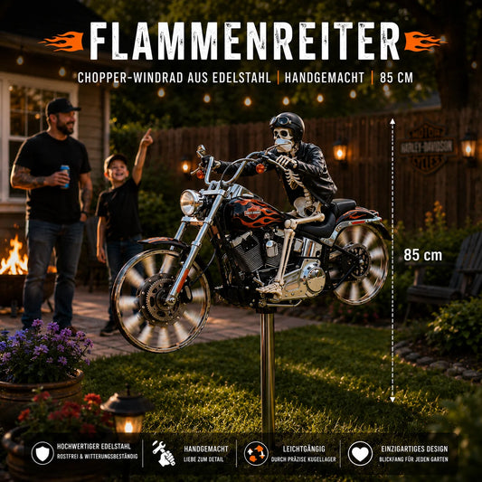 Flammenreiter – Chopper-Windrad - Handgemacht  85 cm
