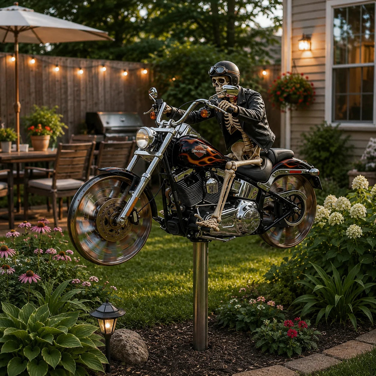 Flammenreiter – Chopper-Windrad - Handgemacht  85 cm