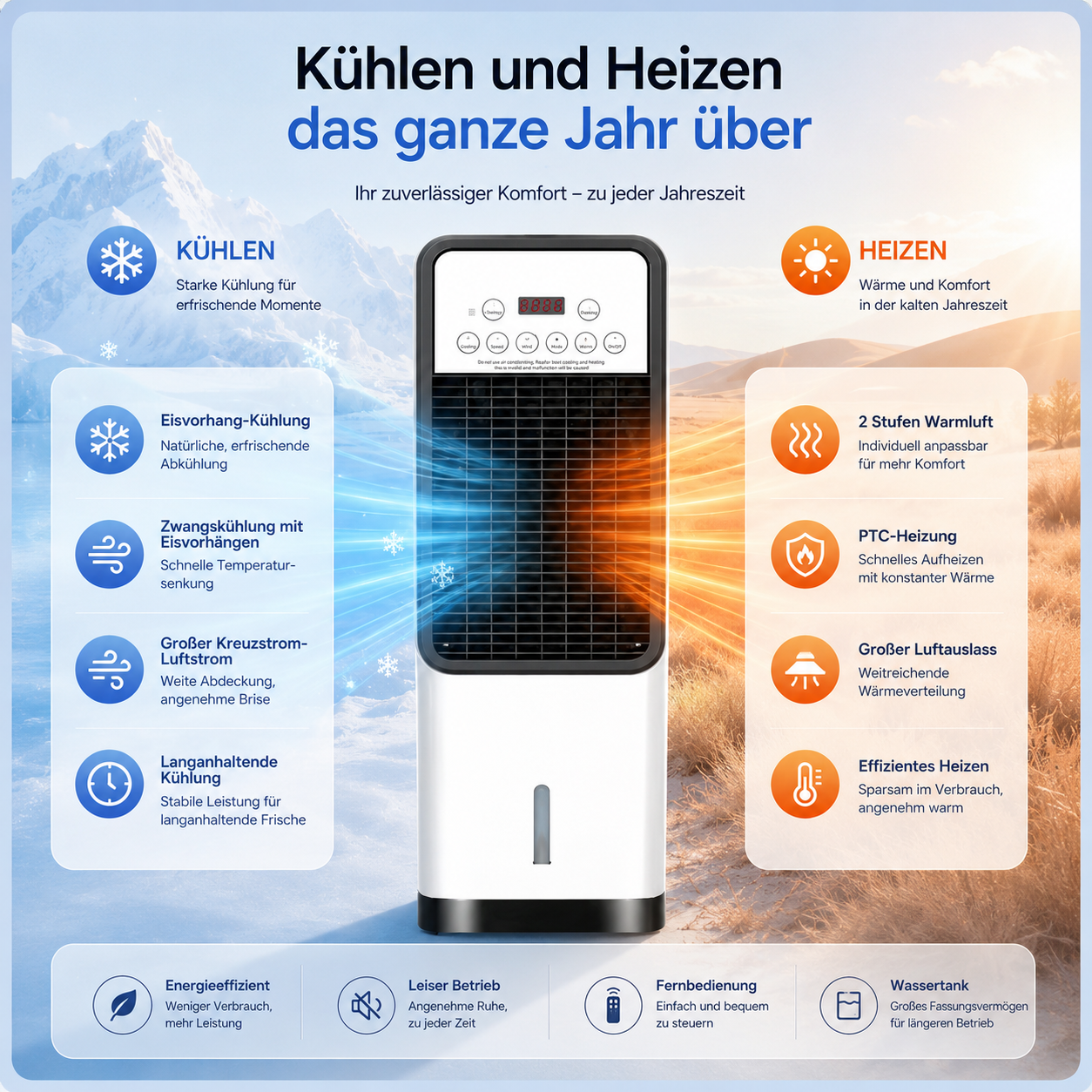 FreiKlima Max - Mobile Allround-Klimaanlage – Kühlt im Sommer, Heizt im Winter | Ohne Installation