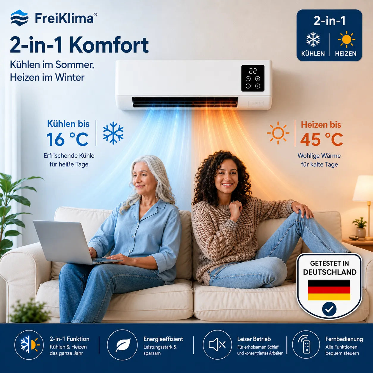 FreiKlima Pro – Tragbare Klimaanlage & Heizung ohne Installation | 2-in-1 | Bis 51 m²