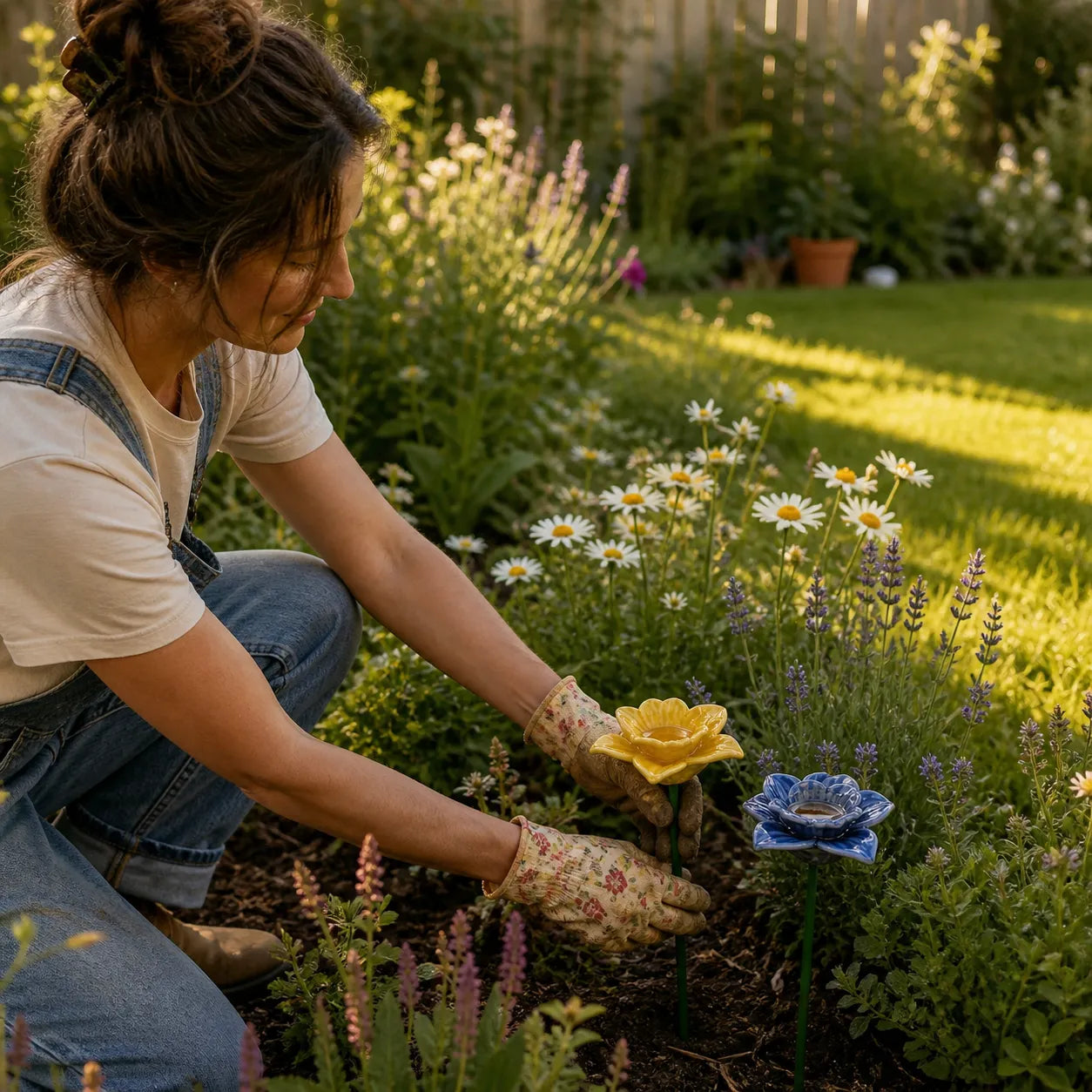 Handgefertigte Bienenblüten-Tränken – Wetterfeste Keramik, Set (2)