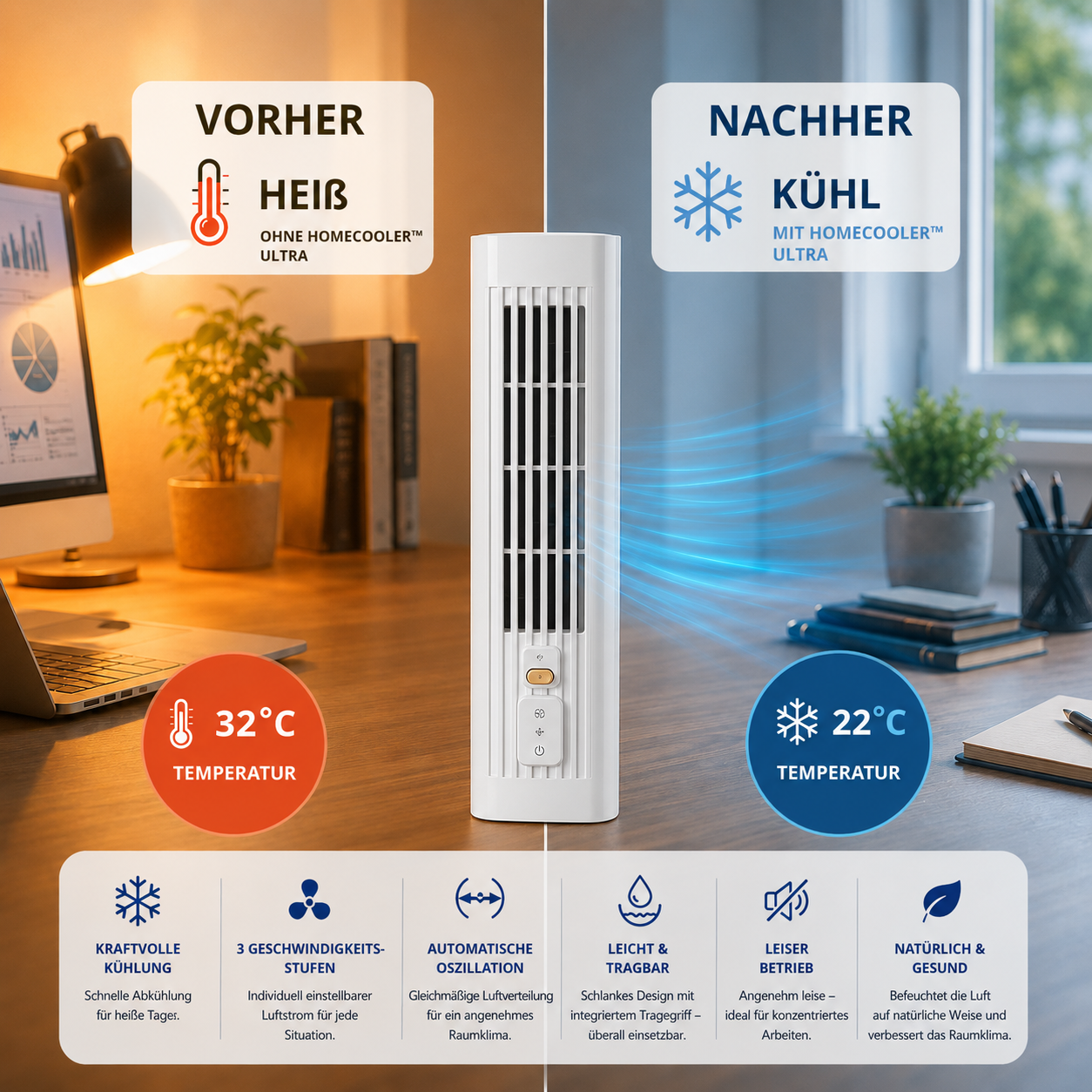 HomeCooler™ Ultra - Mobile Klimaanlage – Keine Installation nötig | Kühlt sofort mit einem Druck