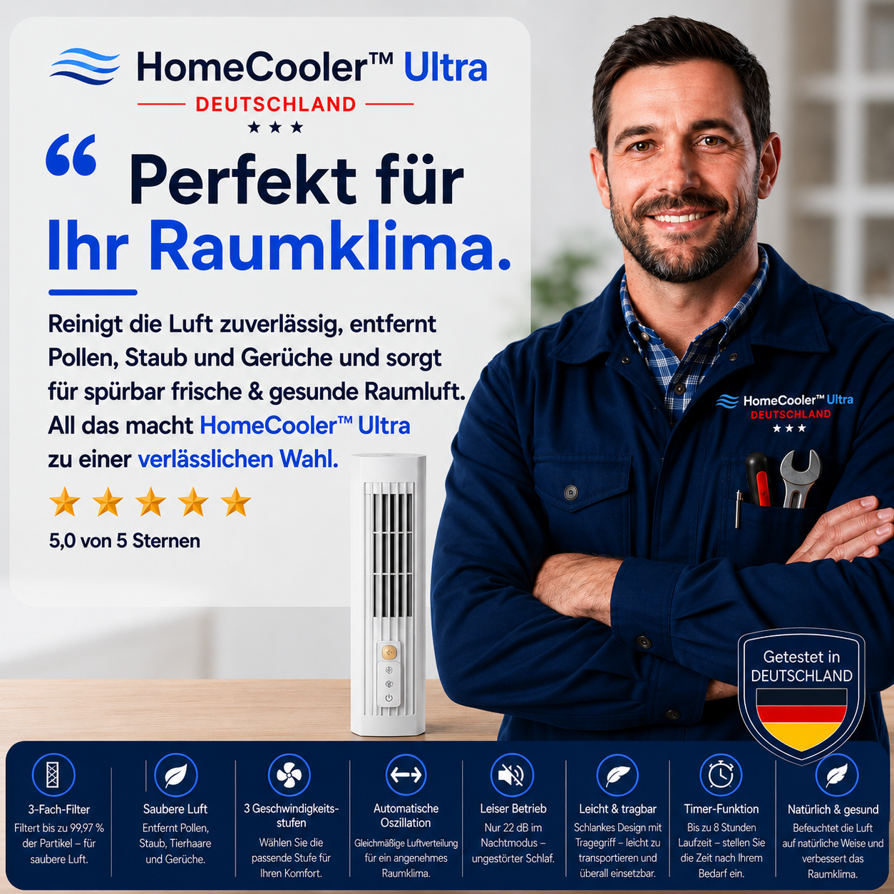 HomeCooler™ Ultra - Mobile Klimaanlage – Keine Installation nötig | Kühlt sofort mit einem Druck