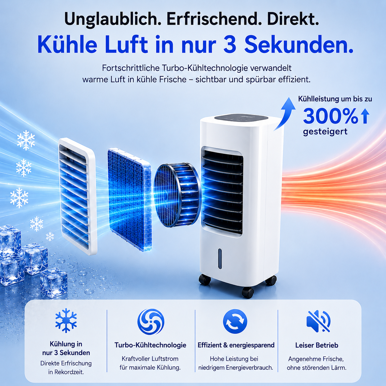 KlimaFresh – Mobiler Luftkühler – Keine Installation erforderlich | Kühlt bis zu 50 m²