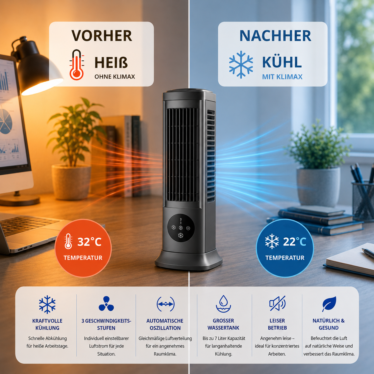 KlimaX™  Klimaanlage - das Original Mobiler Klimakühler – Keine Installation erforderlich | Kühlt per Knopfdruck