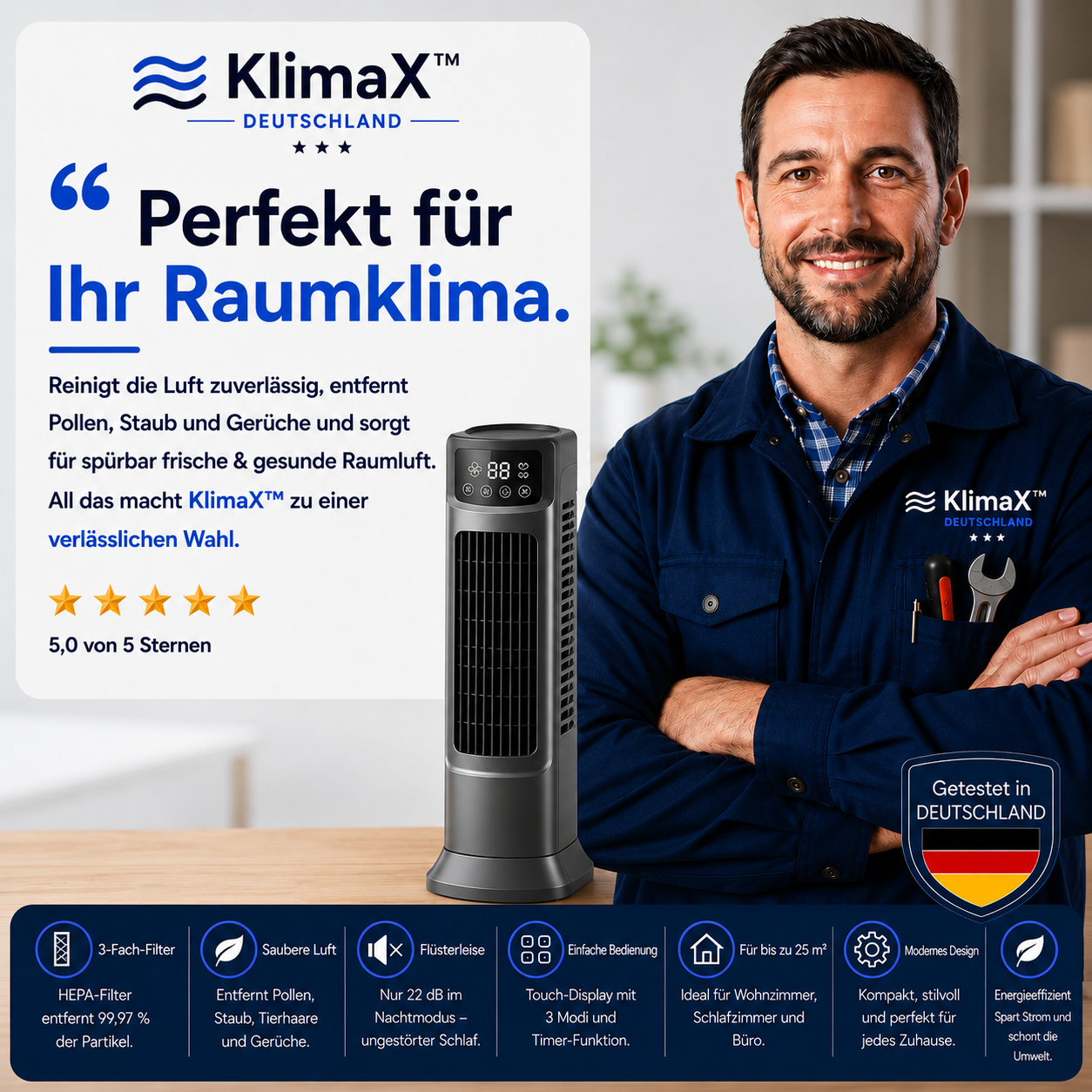 KlimaX™  Klimaanlage - das Original Mobiler Klimakühler – Keine Installation erforderlich | Kühlt per Knopfdruck