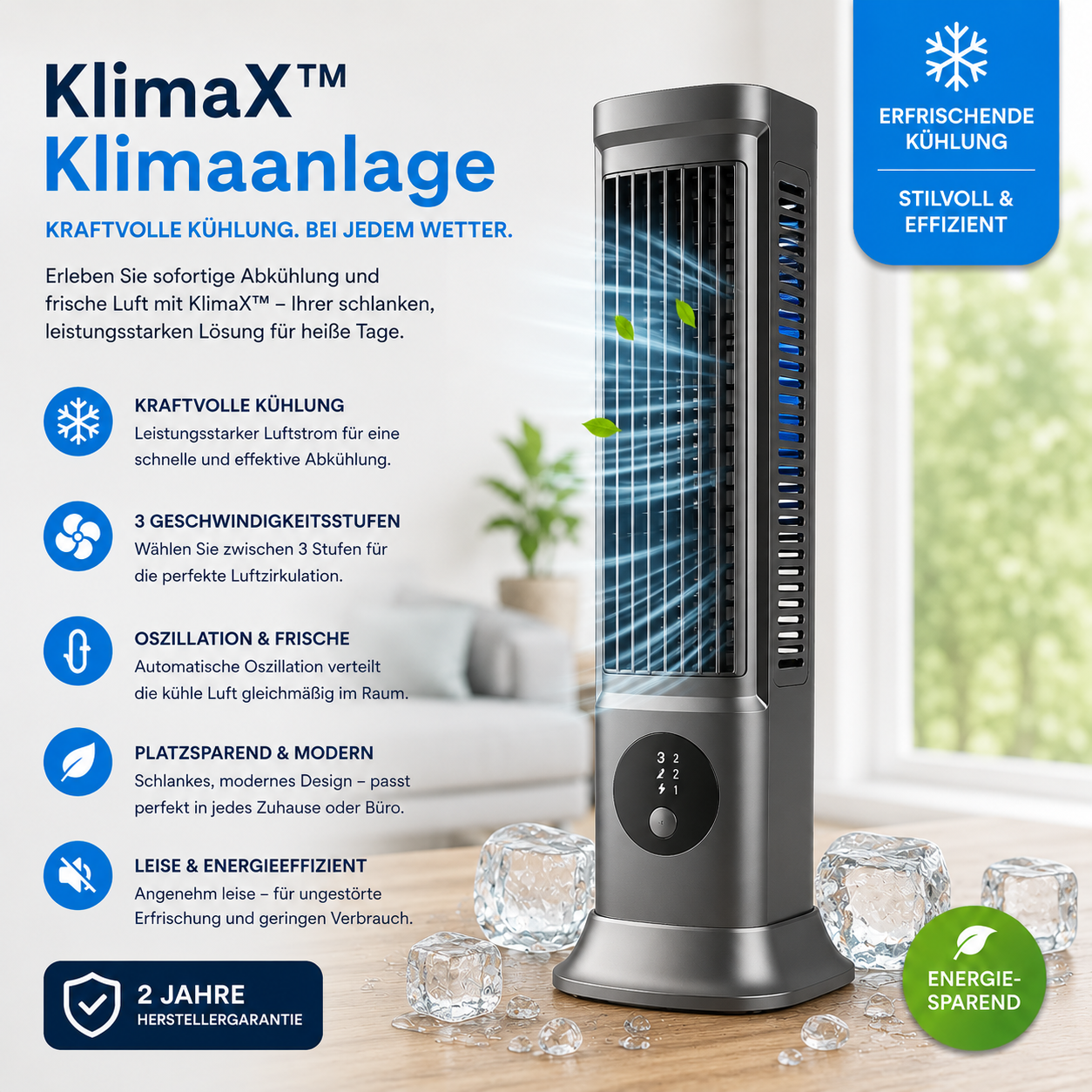 KlimaX™  Klimaanlage - das Original Mobiler Klimakühler – Keine Installation erforderlich | Kühlt per Knopfdruck
