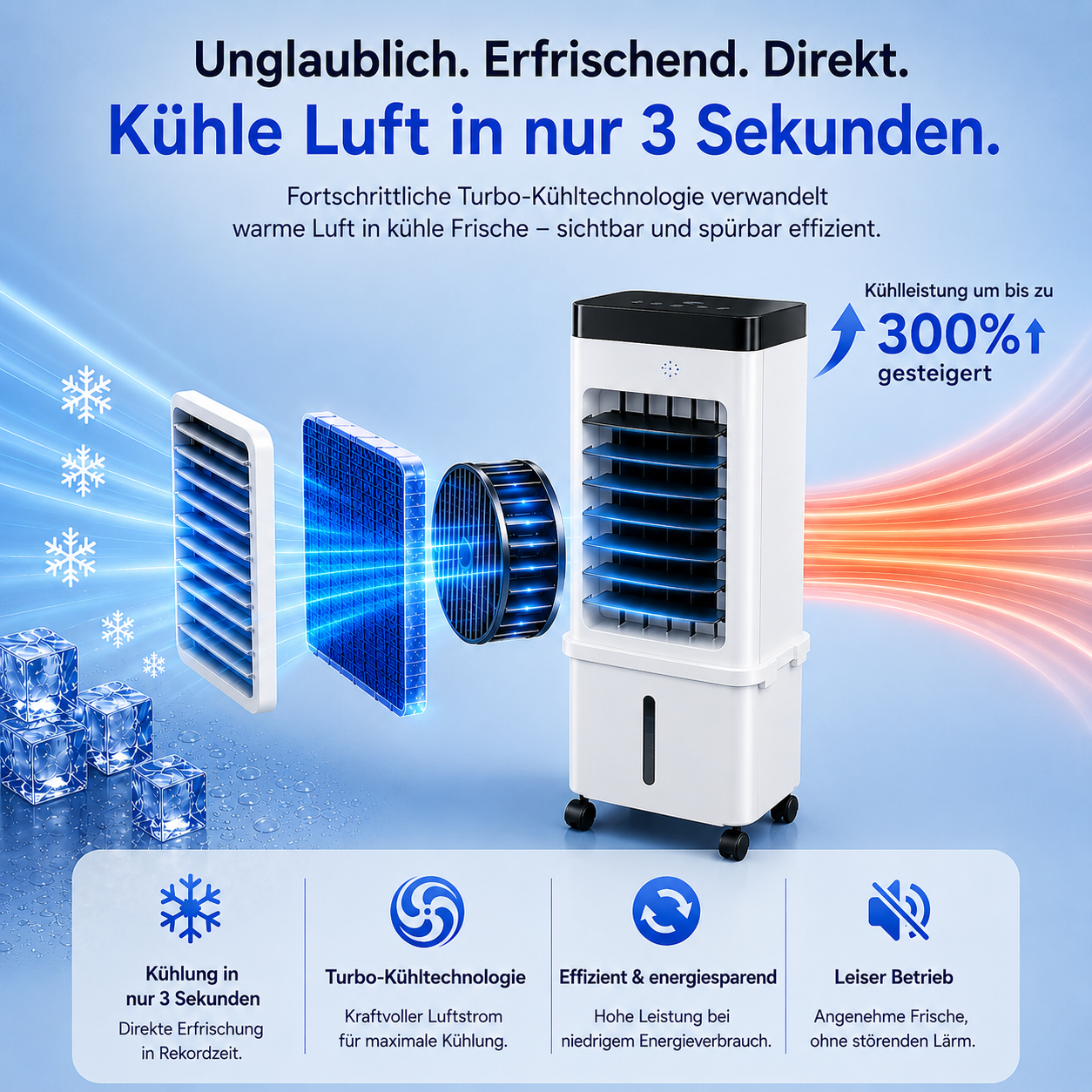 KlimaFlow Mobile - Mobiler Luftkühler – Keine Installation erforderlich | Kühlt bis zu 50 m²