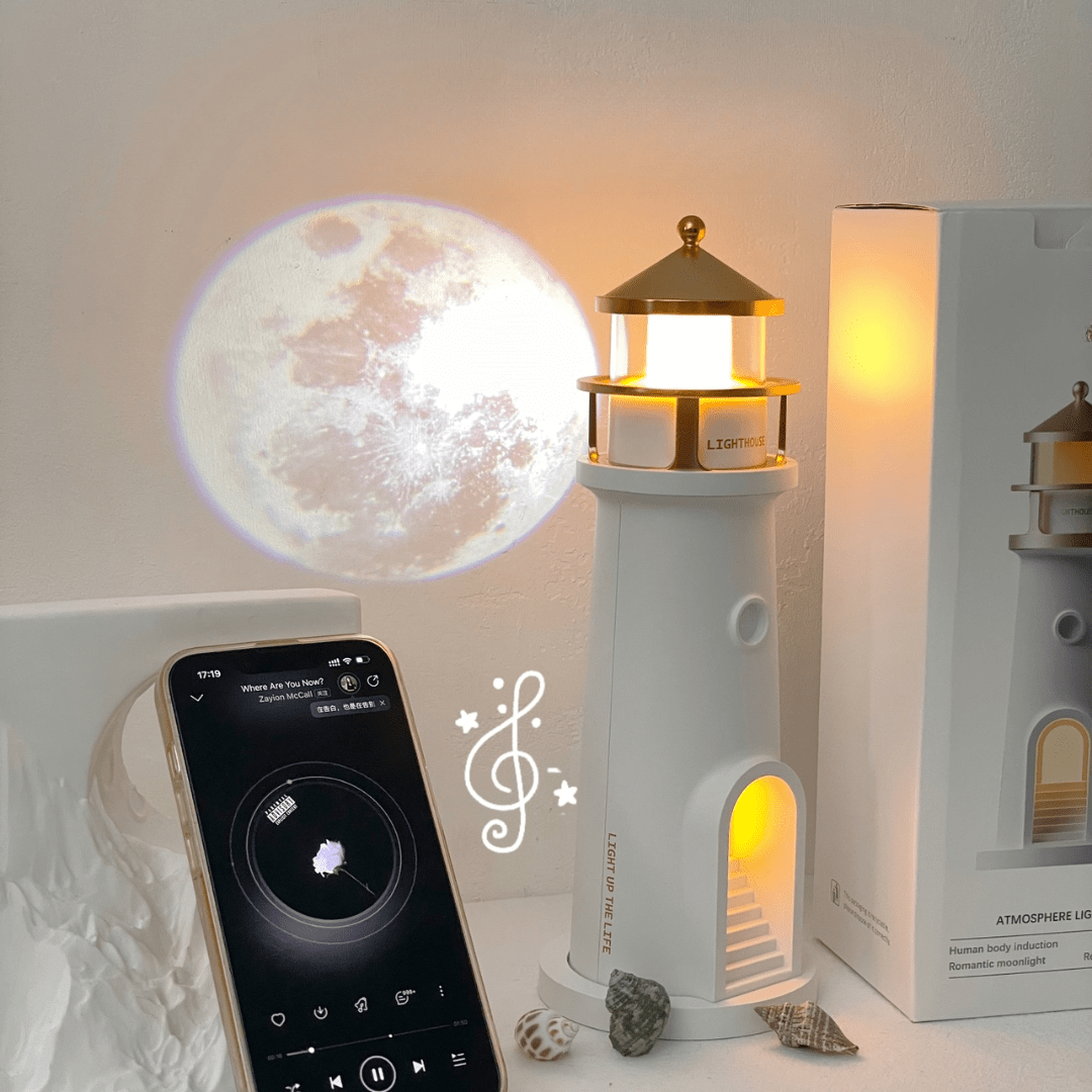 Magische Leuchtturm‑Lampe mit Mond­licht-Projektion
