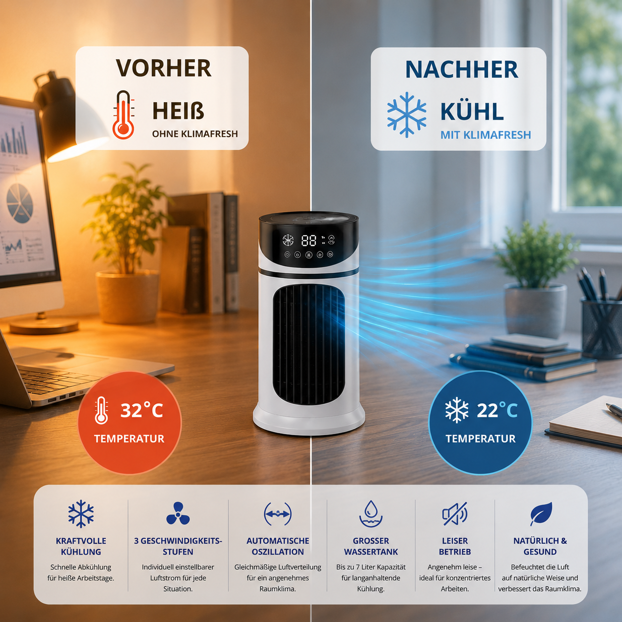 NanoChill Pro - Mobiler Klimakühler – Keine Installation erforderlich | Kühlt per Knopfdruck