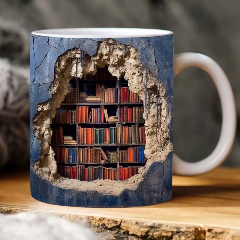 Handgemachte 3D Bücherwelten-Tasse