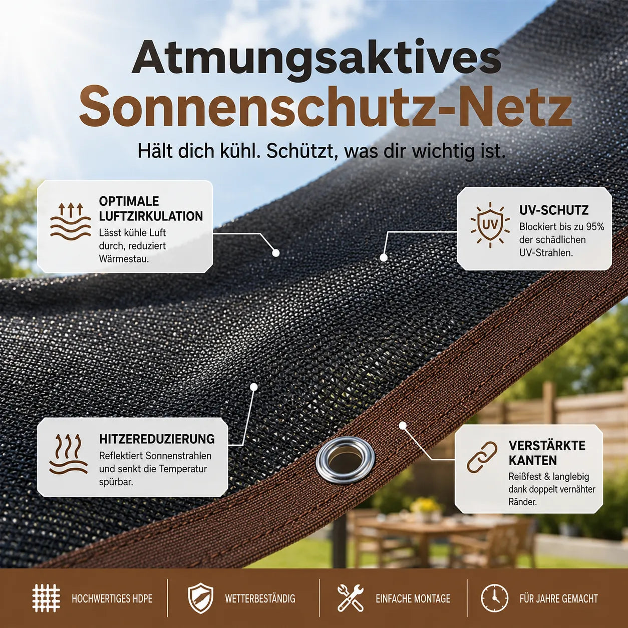 SonnenSchutz Pro – Premium Sonnenschutz-Netz für Terrasse & Garten
