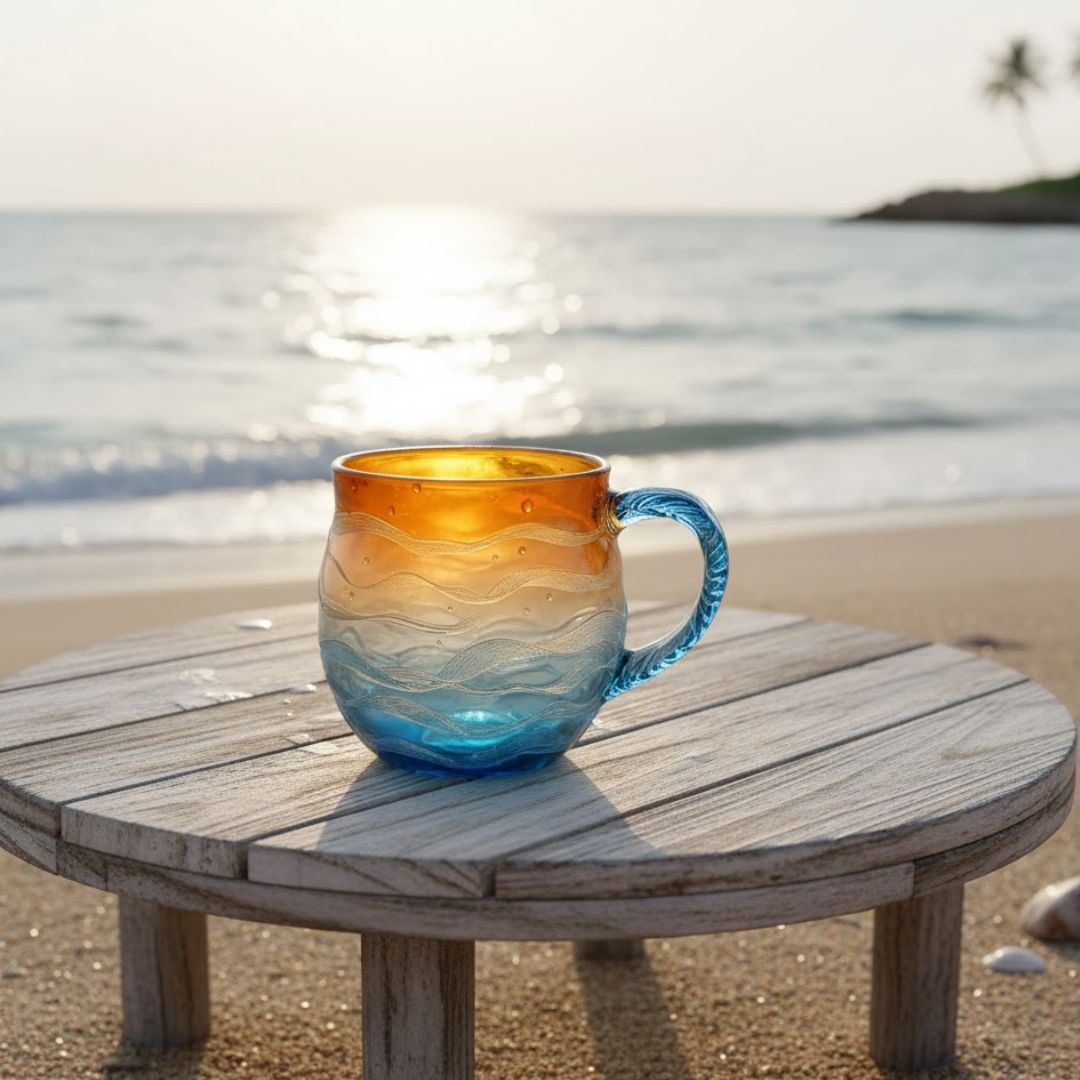 Sonnenkuss – Handgemachte Tasse im Farbspiel des Sonnenuntergangs