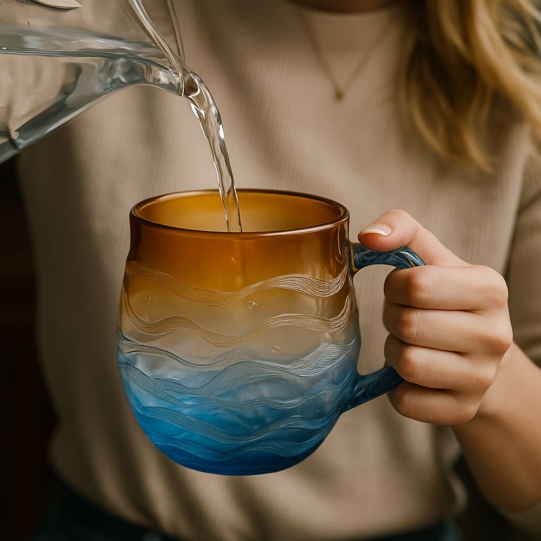 Sonnenkuss – Handgemachte Tasse im Farbspiel des Sonnenuntergangs
