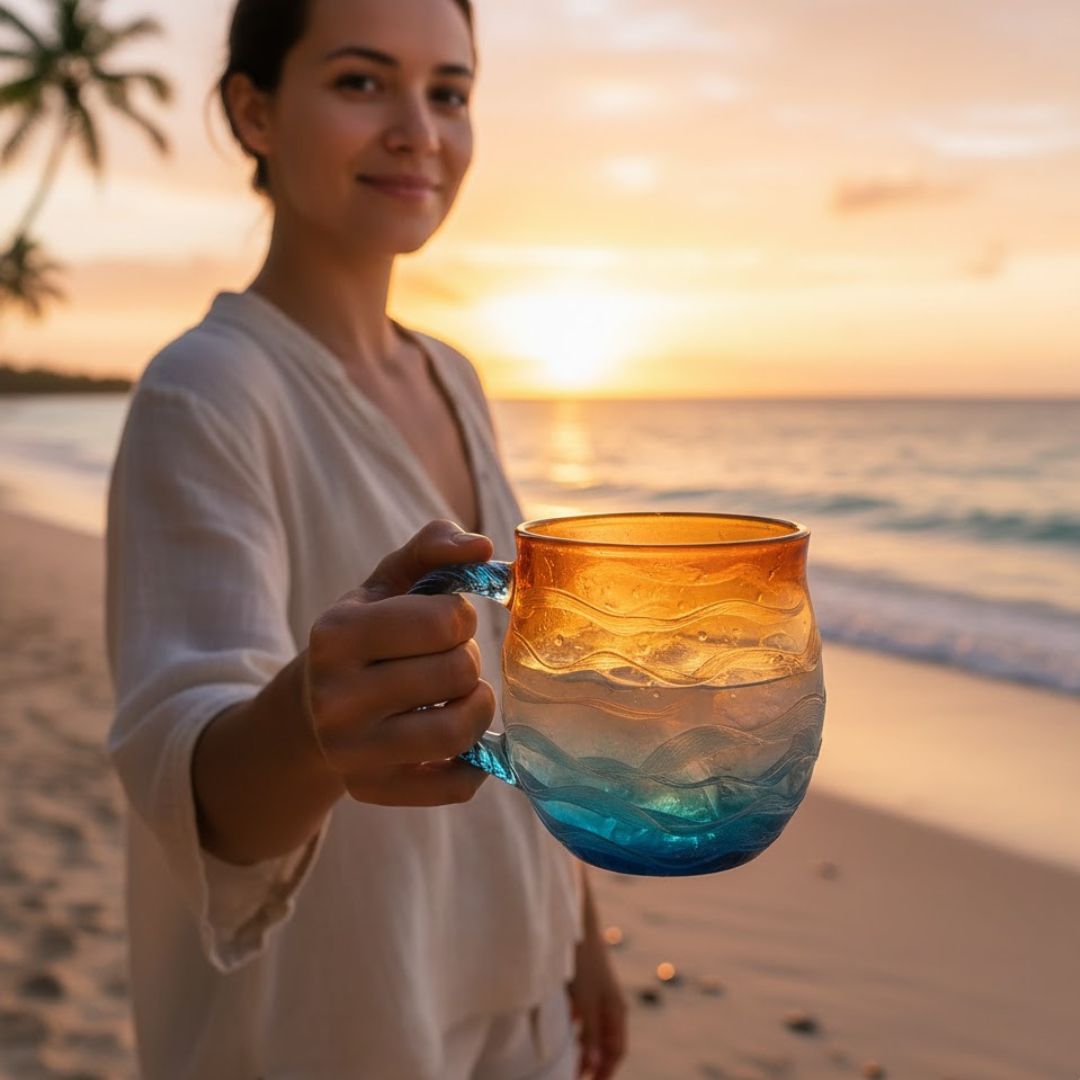Sonnenkuss – Handgemachte Tasse im Farbspiel des Sonnenuntergangs