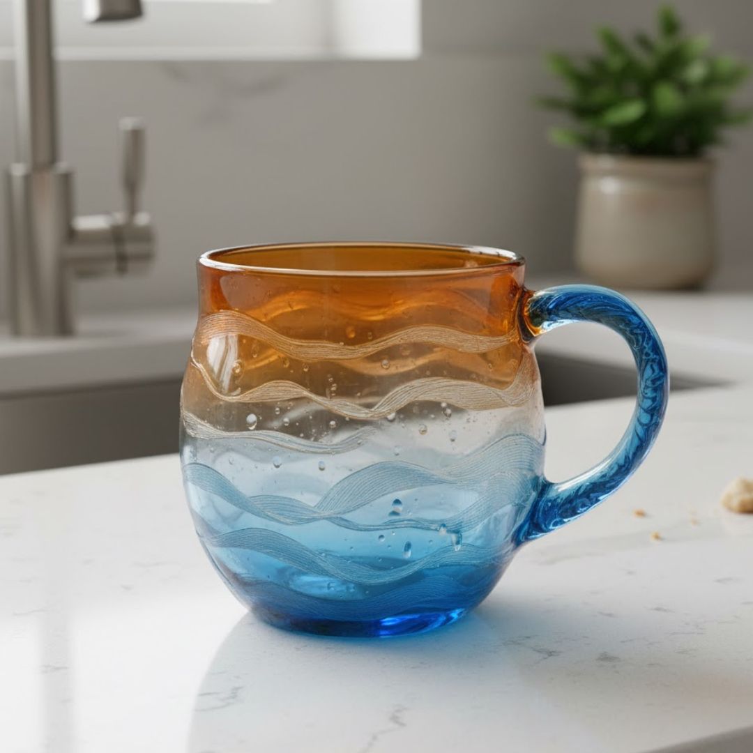 Sonnenkuss – Handgemachte Tasse im Farbspiel des Sonnenuntergangs