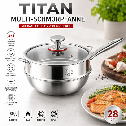 Titan Multi-Schmorpfanne mit Dämpfeinsatz (28 cm)