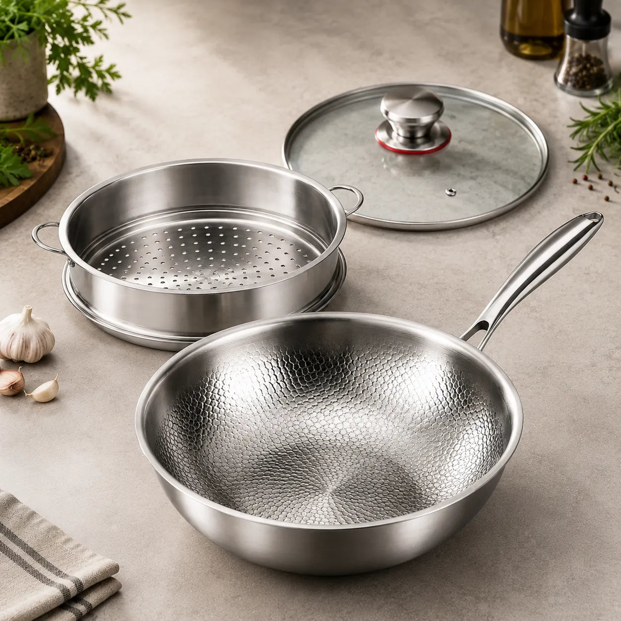 Titan Multi-Schmorpfanne mit Dämpfeinsatz (28 cm)