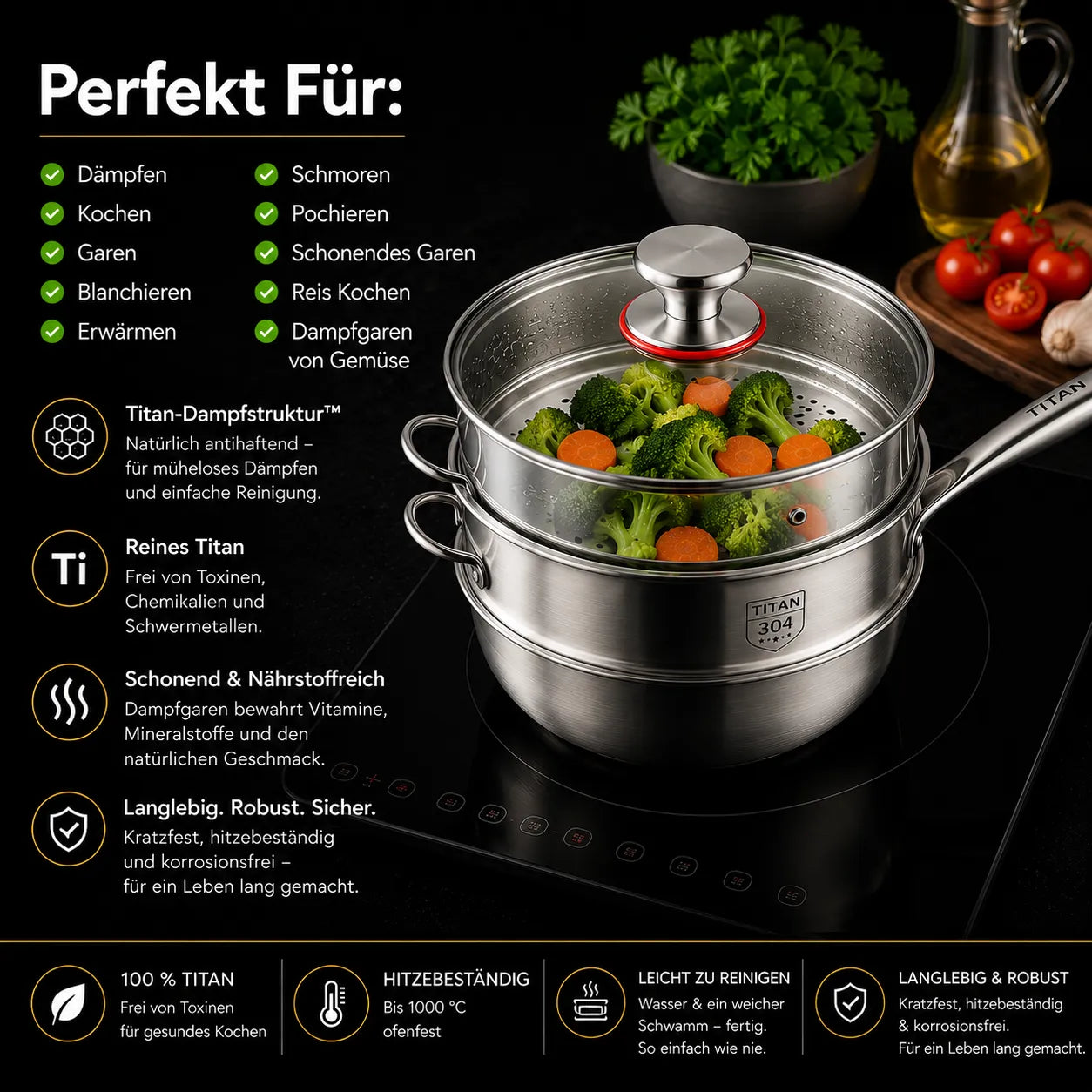 Titan Multi-Schmorpfanne mit Dämpfeinsatz (28 cm)
