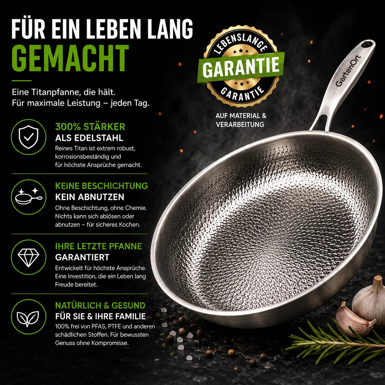 TitanPur Pro – Beschichtungsfreie Titanpfanne ohne PFAS & PTFE | 30 cm