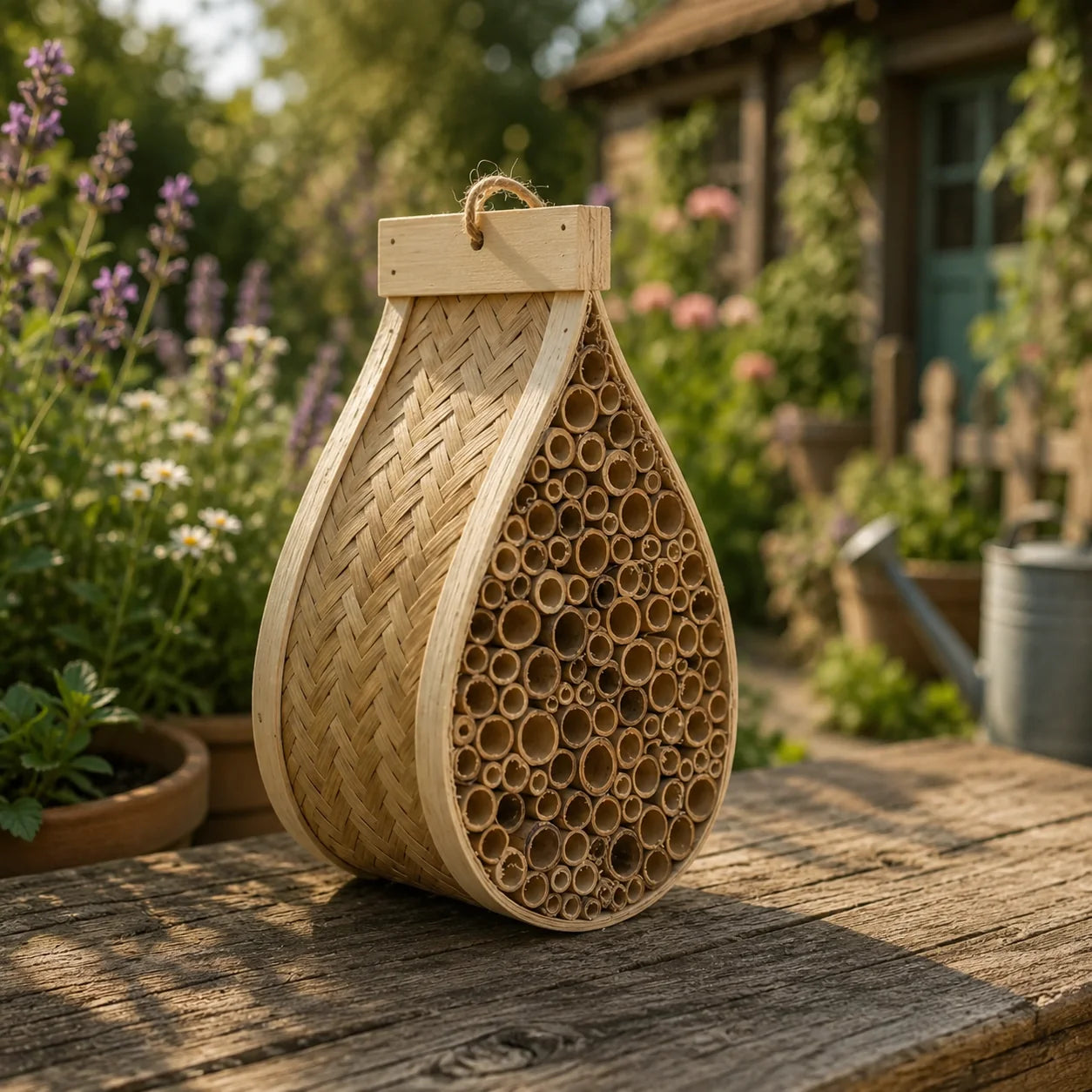Wildbienenhotel – Handgeflochten aus Bambus & Hartholz