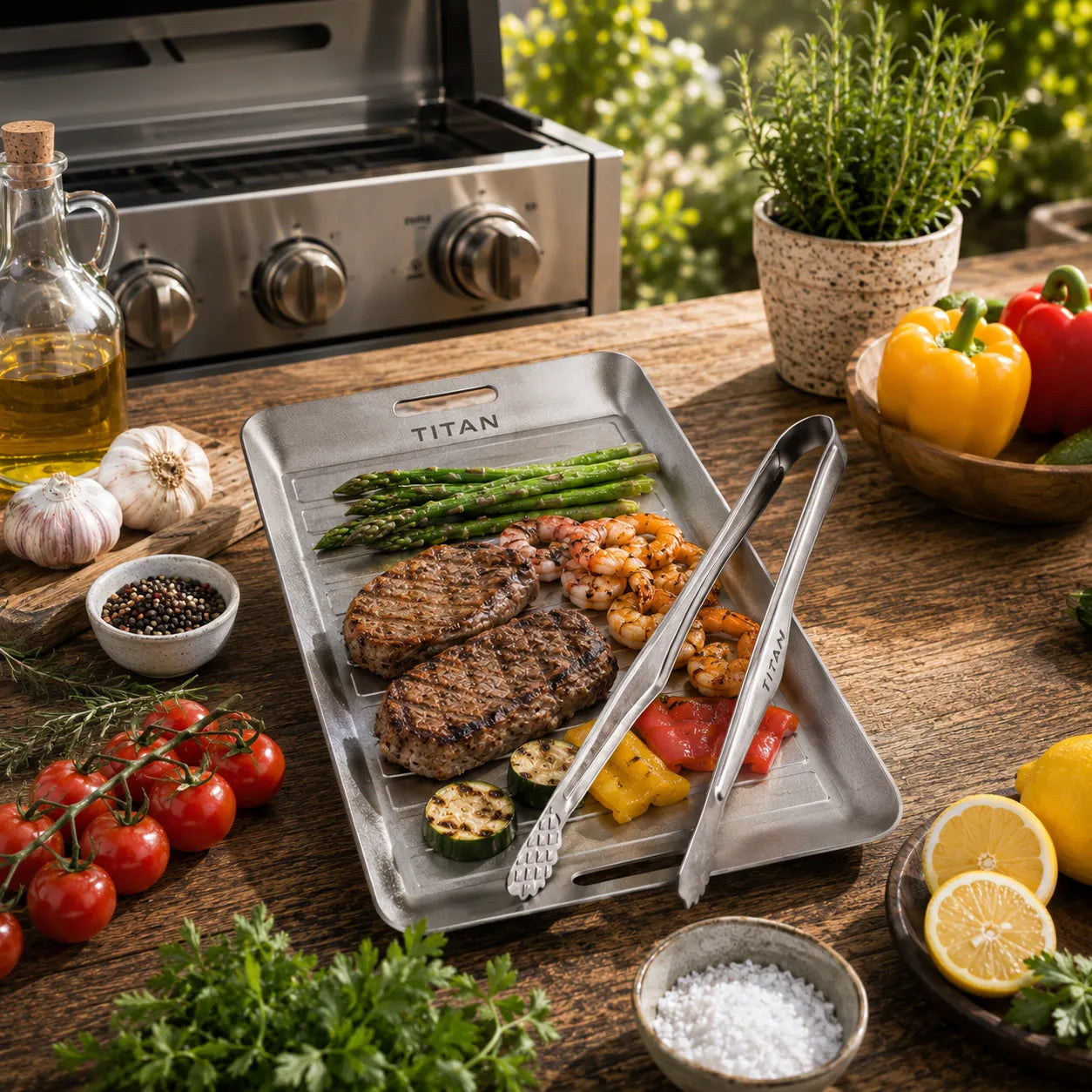 TitanPure Pro — Grill-Tablett Set Camping & BBQ | PFAS-frei | Mit Zange