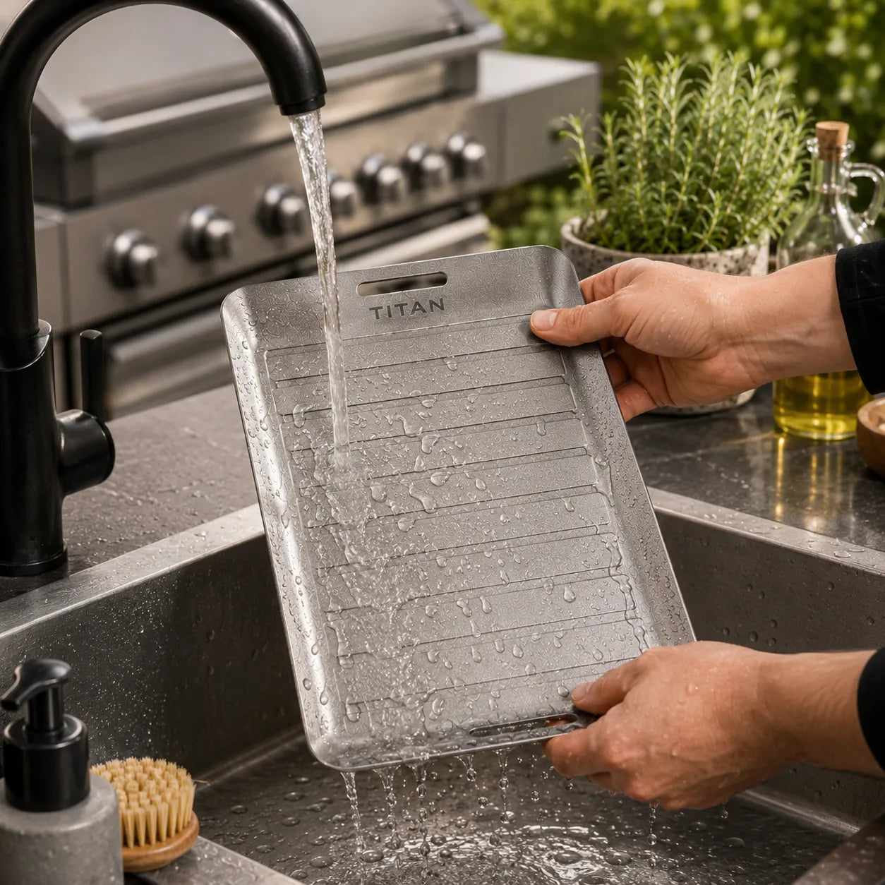 TitanPure Pro — Grill-Tablett Set Camping & BBQ | PFAS-frei | Mit Zange