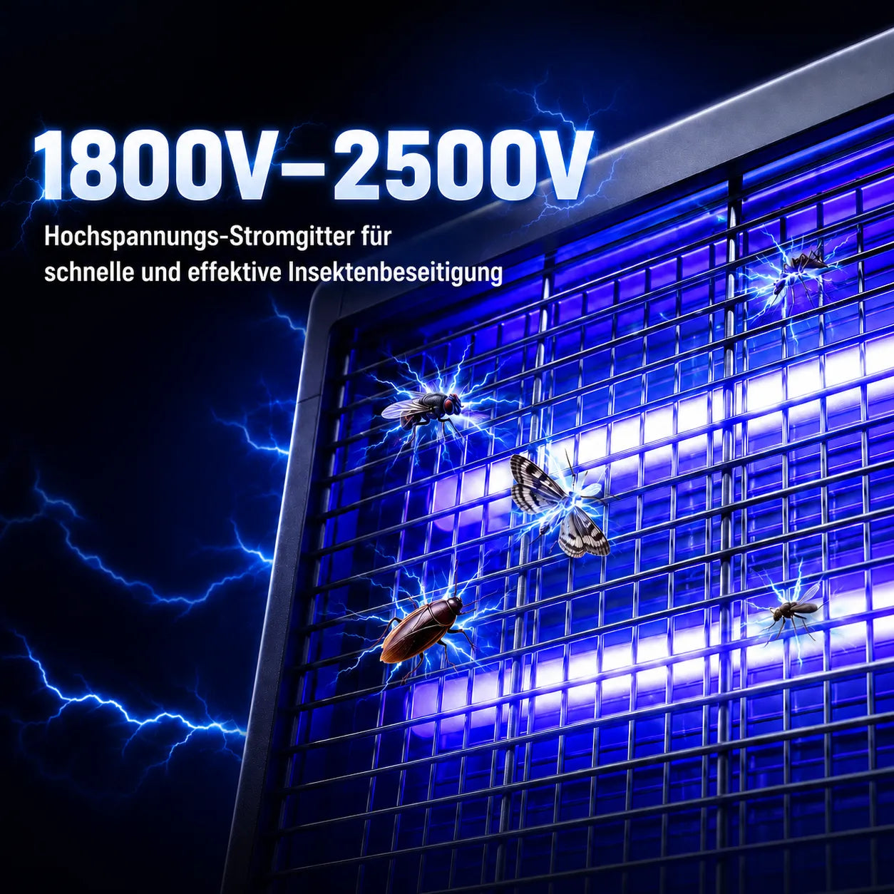 UV-Insektenvernichter – Elektrische Fliegen, Gelsen, Motten, Kakerlaken- & Mückenfalle für Innen und Außen - 30–170 m²