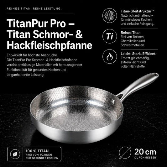 TitanPur Pro Premium Titan Schmor- & Hackfleischpfanne mit hohem Rand für vielseitiges Braten und Schmoren