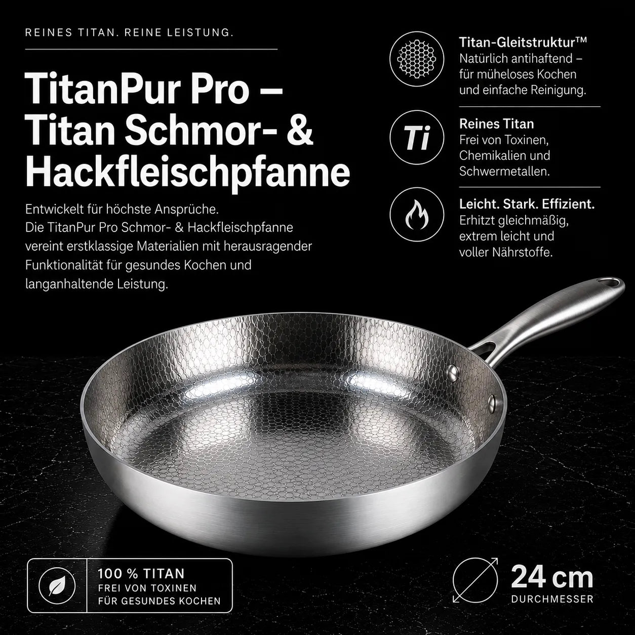 TitanPur Pro Premium Titan Schmor- & Hackfleischpfanne mit hohem Rand für vielseitiges Braten und Schmoren