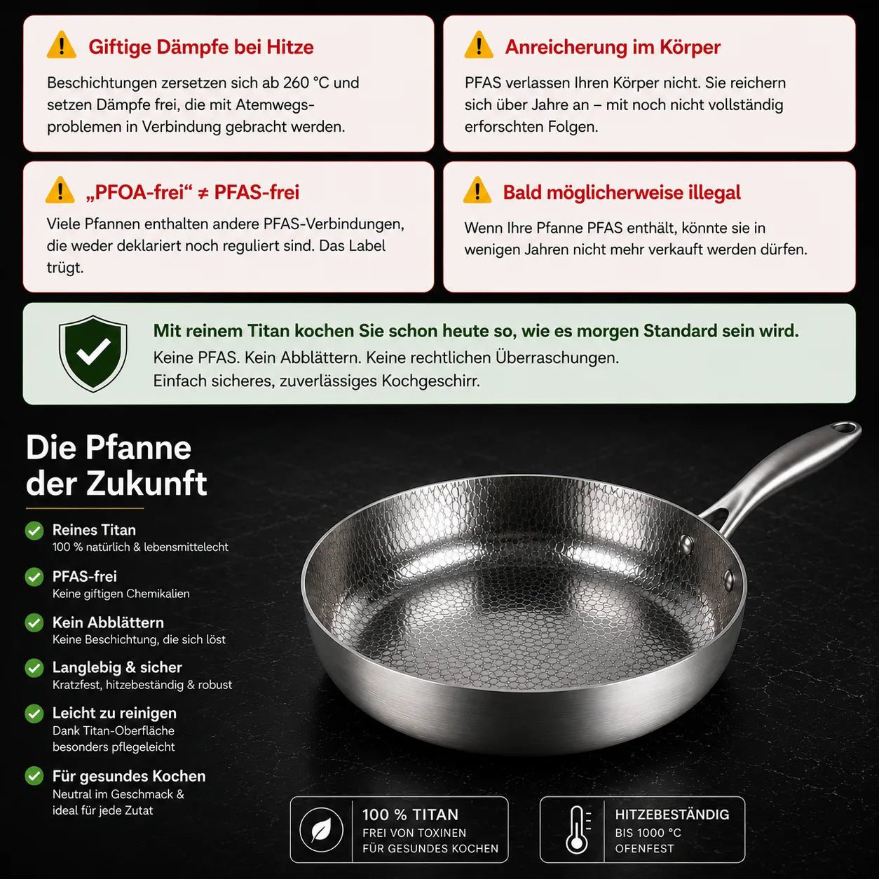 TitanPur Pro Premium Titan Schmor- & Hackfleischpfanne mit hohem Rand für vielseitiges Braten und Schmoren
