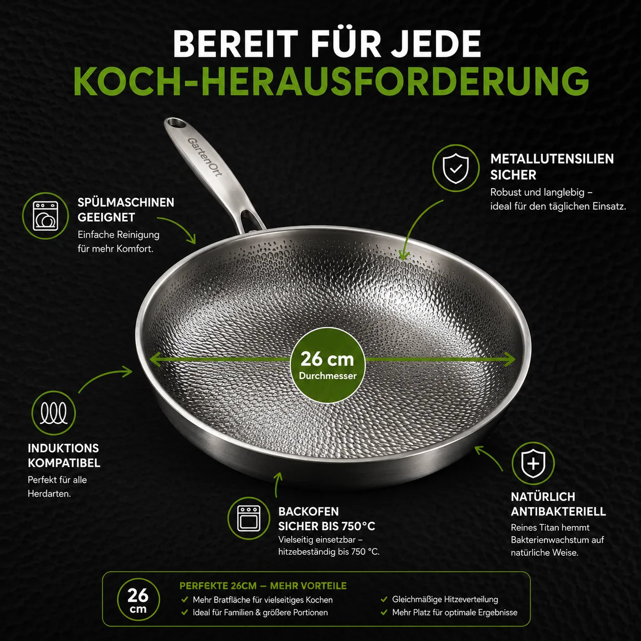 TitanPur Pro – Beschichtungsfreie Titanpfanne ohne PFAS & PTFE | 26 cm